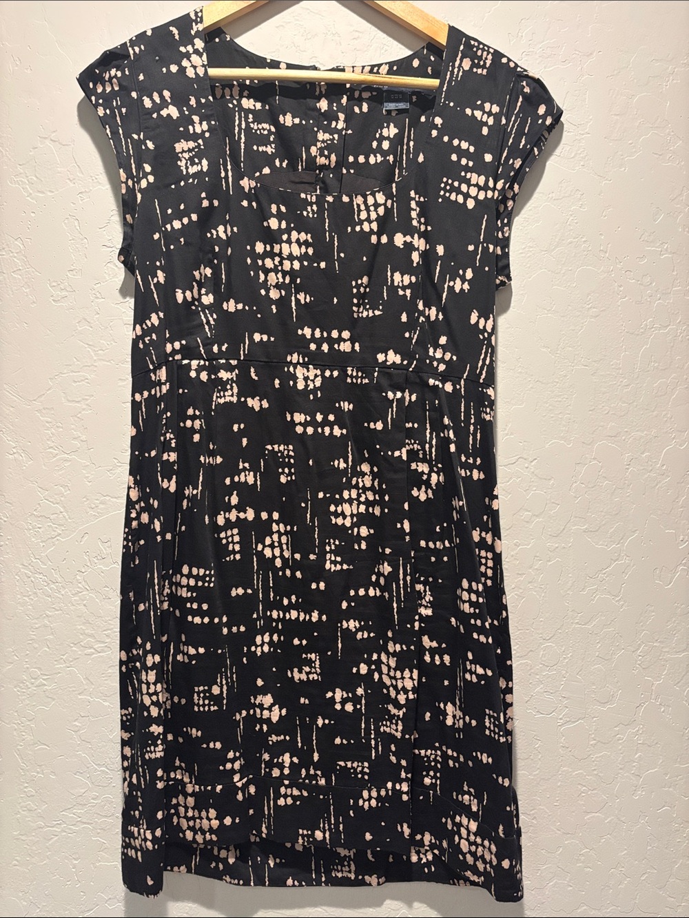French Connection Black and Blush Printed Cap-Sleeve Dress